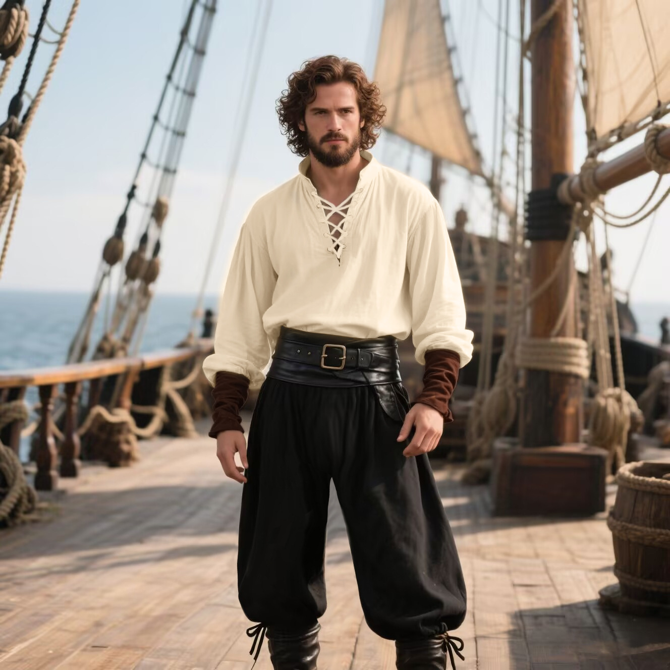 เสื้อเชิ้ต LARP สไตล์ยุคกลางสำ - Medieval Gothic Lace Up Pirate Shirt บทวิจารณ์และราคา