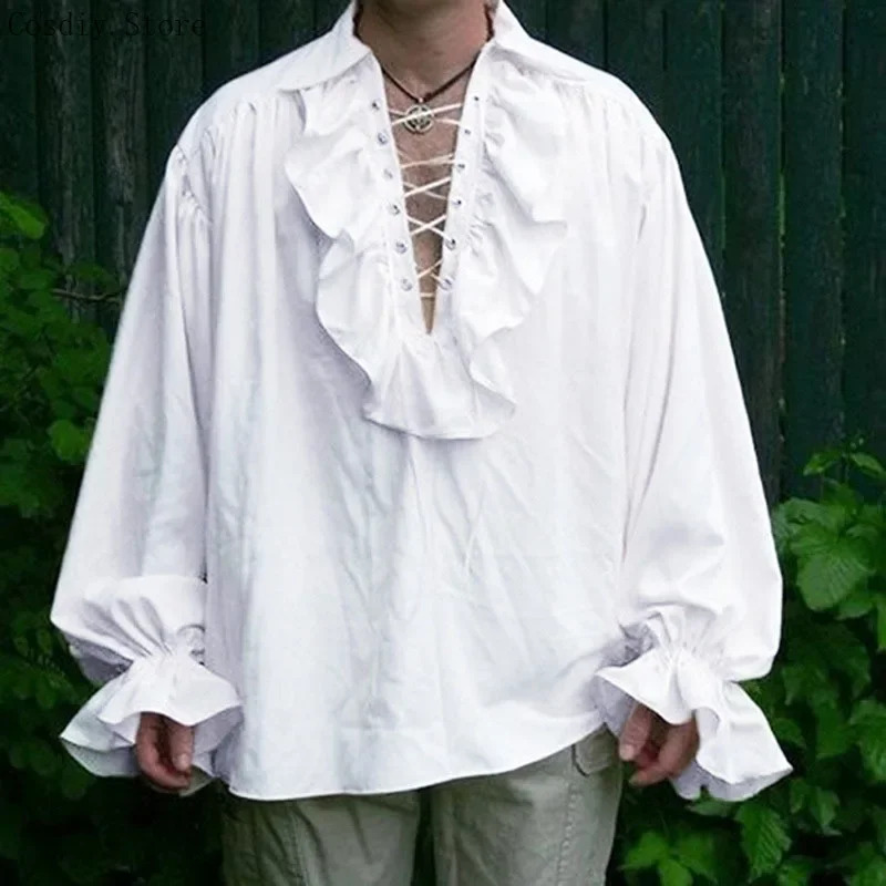 ชุดคอสตูมโจรสลัดยุคกลาง ฮาโลวี - Medieval Gothic Lace Up Pirate Shirt บทวิจารณ์และราคา
