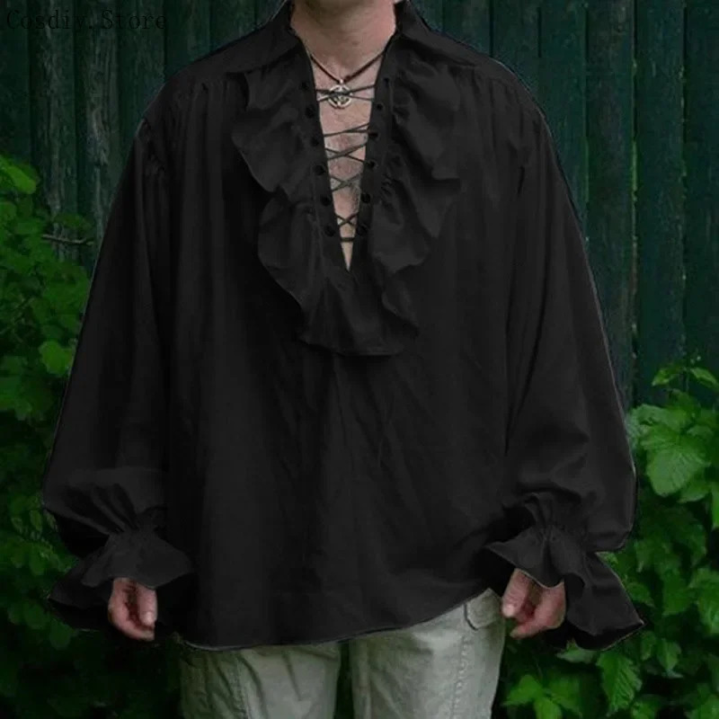ชุดคอสตูมโจรสลัดยุคกลาง ฮาโลวี - Medieval Gothic Lace Up Pirate Shirt บทวิจารณ์และราคา