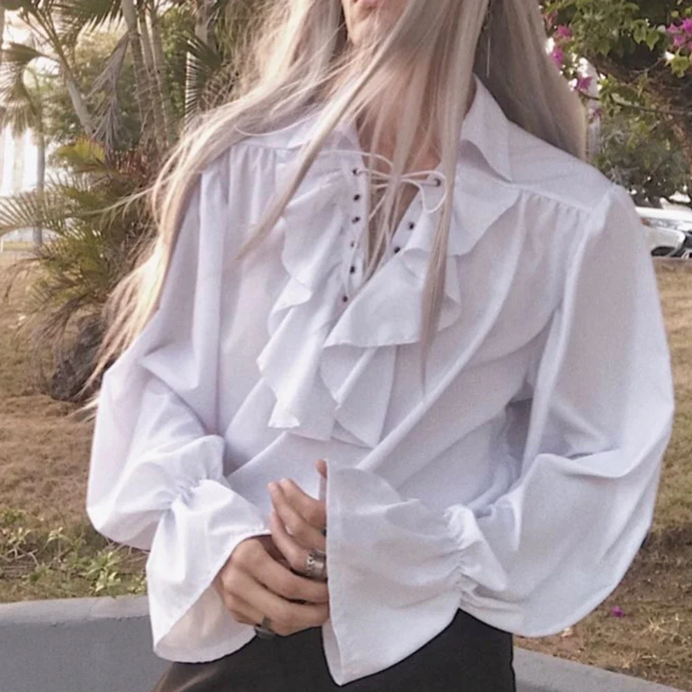 เสื้อเชิ้ตผู้ชายสไตล์โจรสลัด เ - Medieval Gothic Lace Up Pirate Shirt บทวิจารณ์และราคา