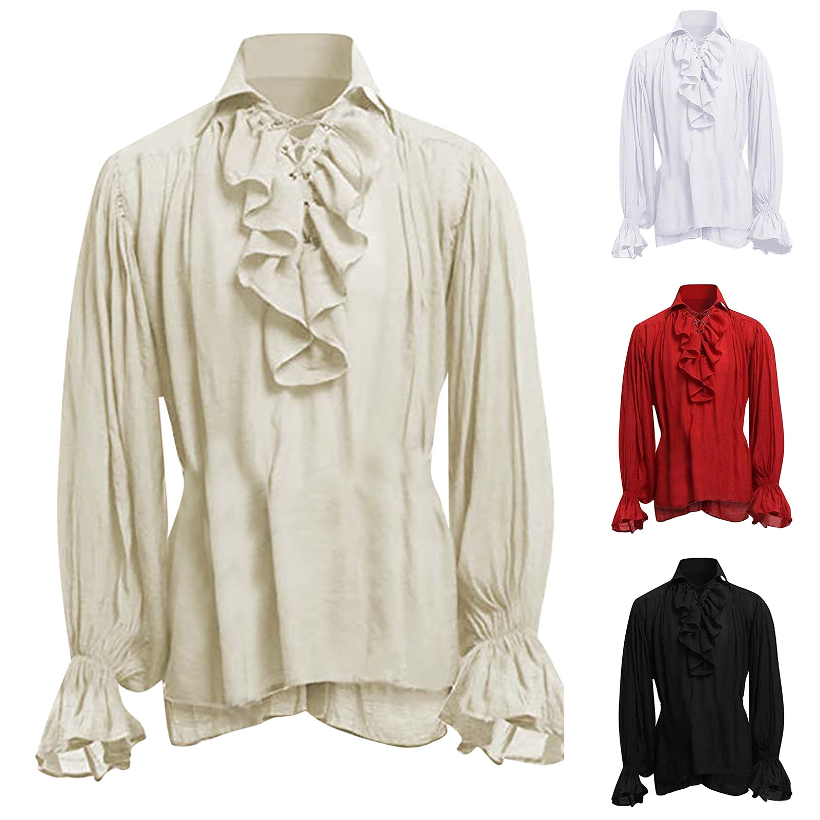 Mens Halloween Lace Up เสื้อโจ - Medieval Gothic Lace Up Pirate Shirt บทวิจารณ์และราคา