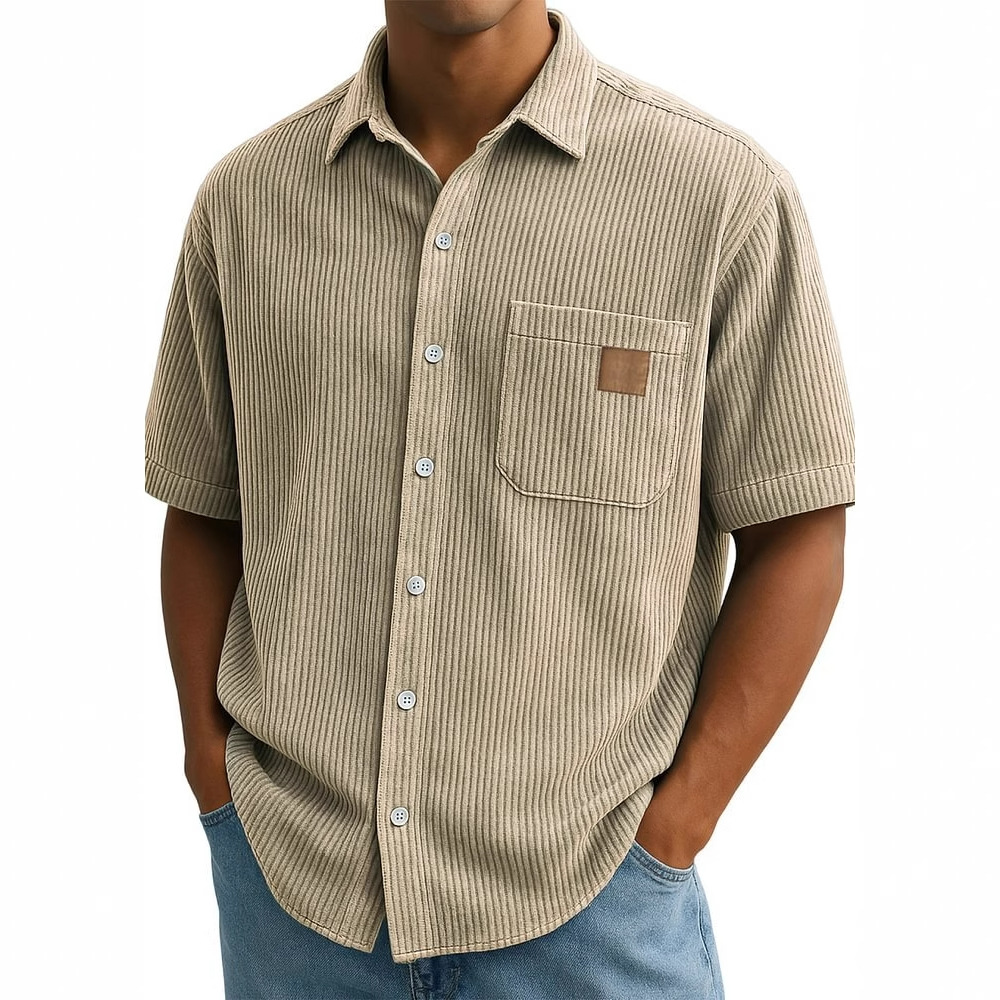 เสื้อเชิ้ตแขนสั้นผ้าลูกฟูกผู้ช - Corduroy Button Up Shirt Men บทวิจารณ์และราคา